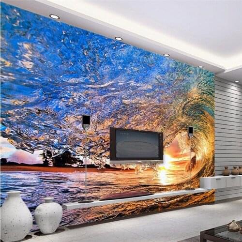 Bacal wall wallpaper 3d wall art background photography Art blue sea waves Art hotel bedroom mural Custom painting for papel mur