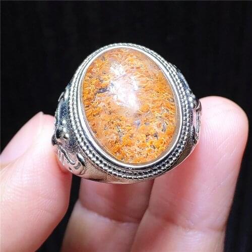 Genuine Natural Yellow Phantom Quartz Adjustable Ring 19x14mm Garden 925 Sterling Silver Bead Ring AAAAAA