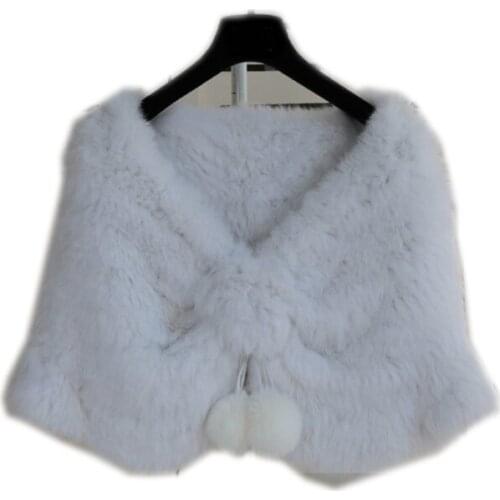 2019 new high quality Free Shipping Natural Rabbit Fur Coat Short Sleeves, Real Rabbit Fur Knitted Cape Bride Dress Fur Shawl