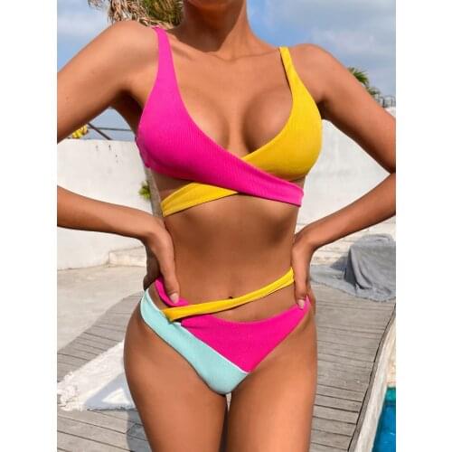 Bandaged Womens Swimsuit Swimwear One Piece Patchwork Color Contrast Bodysuits Monokini Beachwear Bather Bandeau Swimming Suits