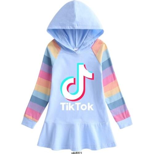 Girls Hoodie Dress New Spring Tik Tok Dresses for Girls CFashion Tik Tok Rainbow Childrens Dress Girl Casual Clothes