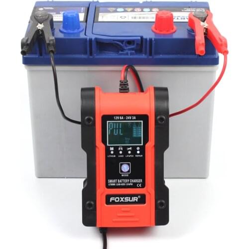 FOXSUR 6A 12V 24V Fully-Automatic Smart Charger WET Lithium Battery Charger Battery Maintainer Battery Desulfator AGM GEL