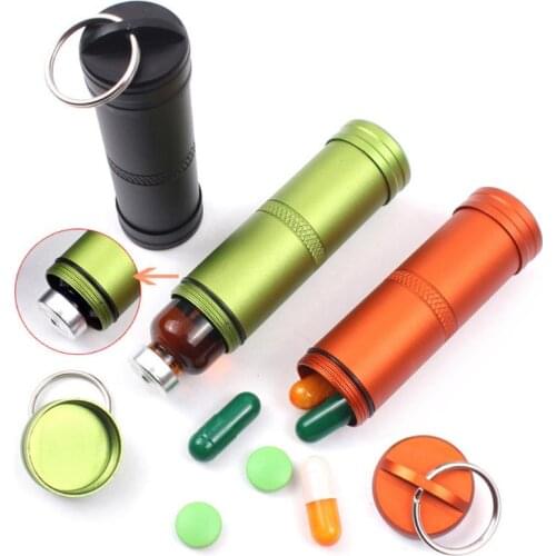 Portable Aluminum Alloy Waterproof Pill Box Container Medicine Storage Box Bottle Case Medicine Bottle with Key Ring