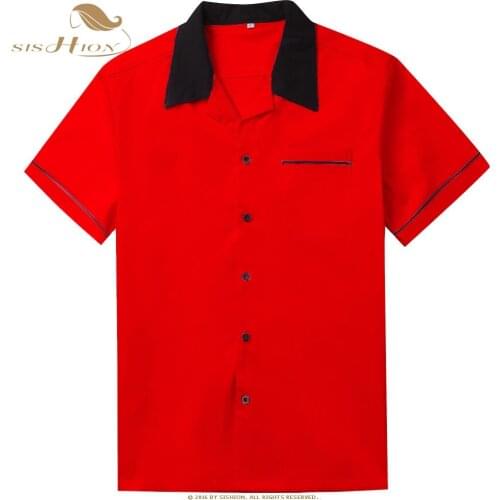SISHION Bowling Shirt Short Sleeve Classic Retro Shirt ST117Y Yellow Red Cotton Mid-century Inspired Style Men Shirts