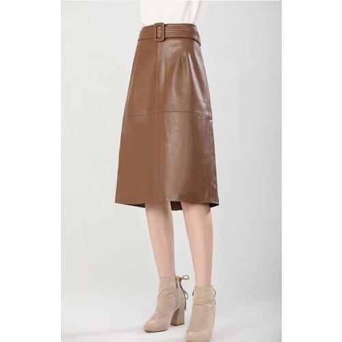 Spring Autumn Fashion Temperament PU Leather Bust A-line Skirt Female High Waist Solid Color Stitching Commuter With Belt