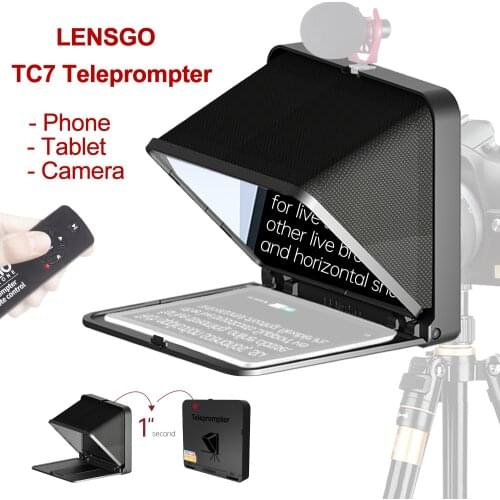 LENSGO TC7 Fold Prompter Portable Teleprompter For Phone Camera for Live Interview Video for 7.9 inch Tablet iPad Smartphone