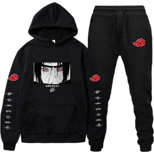 2 Pieces Set Hoodies+Pants Akatsuki Cloud Symbols Print Tracksuit Men Women Sweatshirt Streetwear Pullover Sudaderas Sportswear
