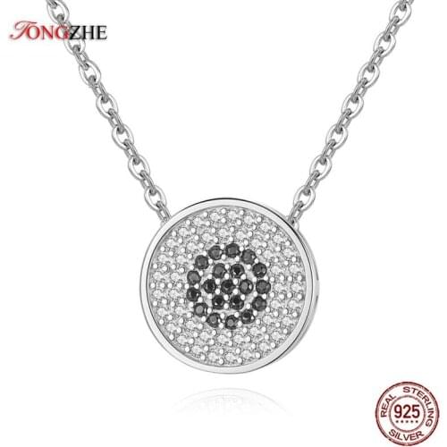 TONGZHE Authentic 925 Sterling Silver Pendant Necklaces Lucky Turkey Eye Rose Gold Color Black Gems Jewelry for Women Angels