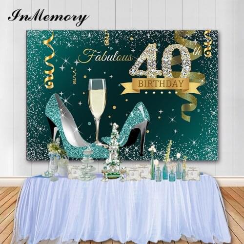 InMemory Vinyl 40th Birthday Backdrops Customized Age Number Green Gold Diamond Glitter Photo Background Photo Booth Photocall