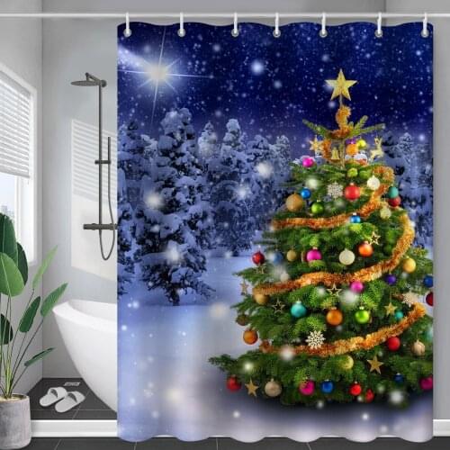 Christmas Shower Curtain Snowflake Xmas Tree With Gifts Printing Waterproof Fabric Bathroom festive bathtub Curtains with Hooks