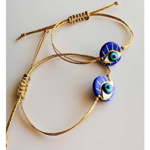Handmade ceramic high quality design Golden evil eye blue bracelet 1.5cm