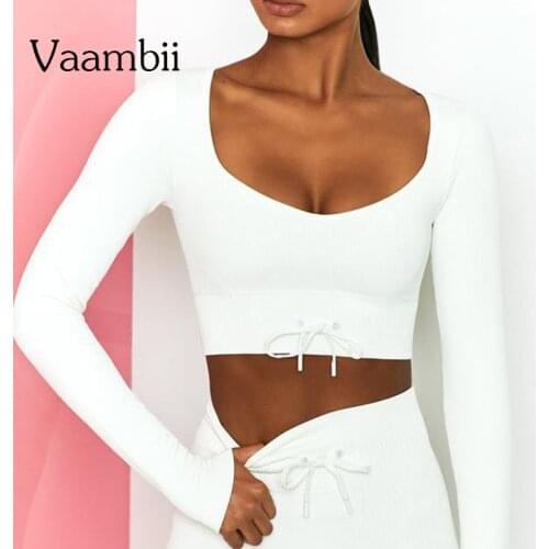 Womens Candy Color T-shirts Ribbed Yoga Sports T-shirt Long Sleeve Seamless Crop Top Sexy Blouses Fitness Clothing For Women