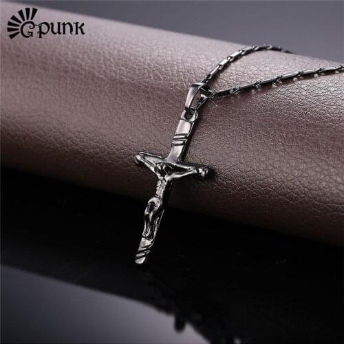 Women men cross necklace with chain gold / silver / black color religious jesus christ pendant christian jewelry xmas gift