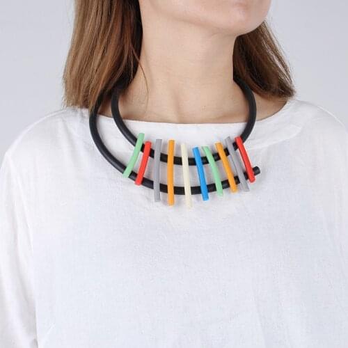 YD&YDBZ Colorful Rubber Strip Choker Necklaces For Women Vintage Double Layer Statement Necklace Ethnic Sweater Chain Jewelry