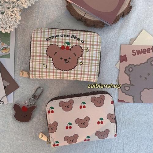 Korea Ulzzang Bear Cartoon Womens Wallet Cute Student Kawaii Wallet Trend Small PU Wallet Harajuku Coin Purse Ladies Card Bag