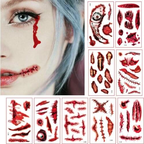10 Sheets Tattoo Sticker Skin-friendly Waterproof Paper Halloween Themed Temporary Tattoo Decor for Men