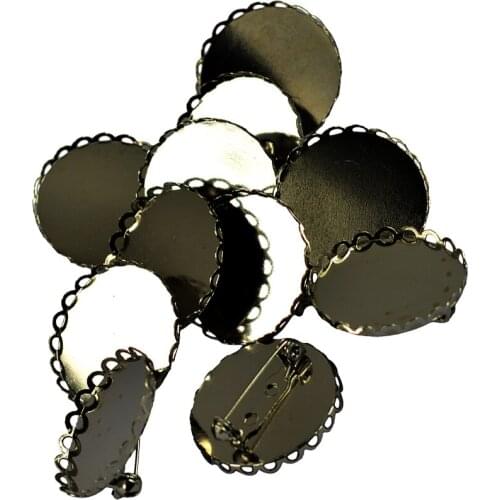 10pcs Brooch Blank Lapel Pin Badge Base 25mm Round Flower Pad Hematite Black