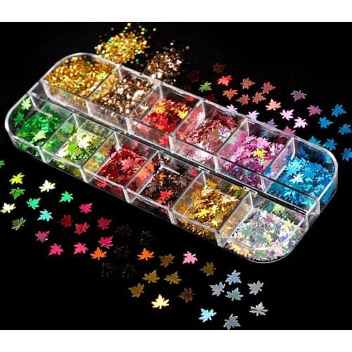 3D Holographic Sparkly Maple Leaf Nail Art Sequins Autumn Laser Leaves Glitter Flakes For Manicure Gel Acrylic Nails Accessories