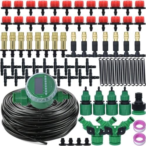 KESLA 25M DIY Micro Drip Irrigation System Self Automatic Watering Timer Garden Hose Kits w/ Adjustable Dripper 4/7MM Hose Pot