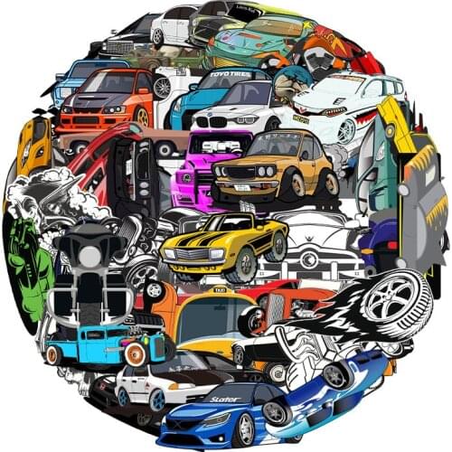 61pcs Cartoon Modified Vehicles Waterproof No Repeat Pattern Sticker for Suitcase Refrigerator Notebook Laptops Motorcycle Car