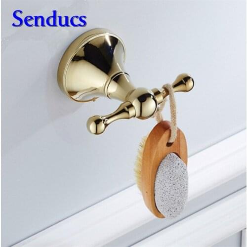 Free shipping high quality solid brass robe hook for european life bathroom gold robe hook, solid brass clothes hooks