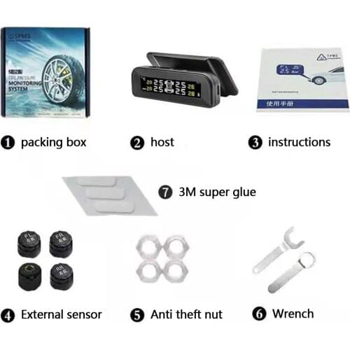 Safe External TPMS Tire Pressure Monitor System Portable Great Compatibility Solar Charging Black PC+ABS Large Capacity Battery
