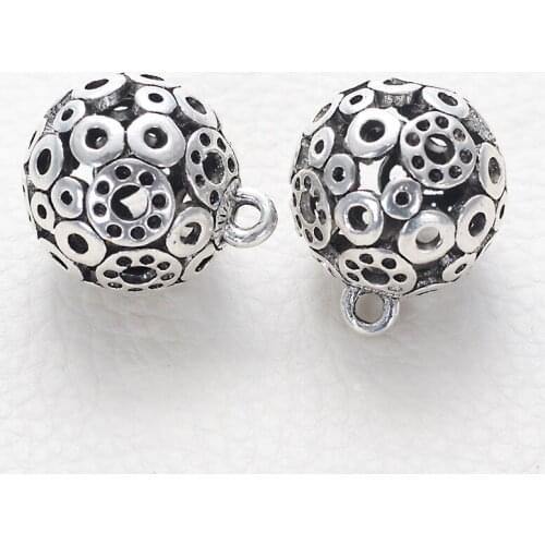 Miasol 10 Pcs Antique Silver Unique Designed Metal Round Hollow Filigree Cast Charm Pendant Beads For Diy Jewelry Making