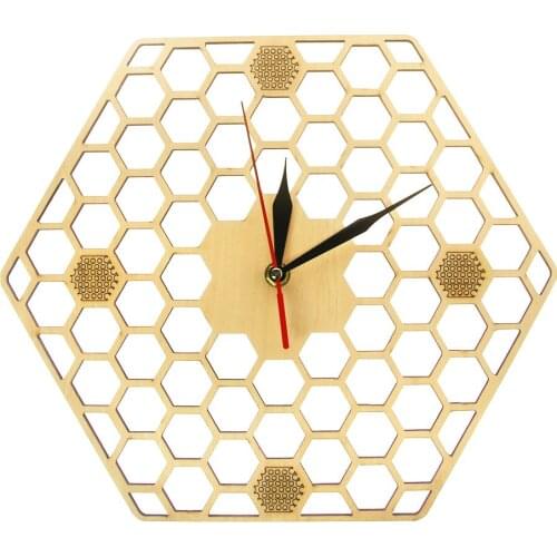 Wall Wood Clock Modern Geometric Clock Honeycombs Engraved Wooden Wall Decor Art Bee Lover Gift For Family Housewarming
