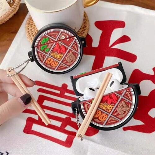Hot Pot 3D Earphone Case For AirPods 1 2 Pro Box Food Chopsticks Soft Silicone Wireless Bluetooth headset Protective Cover Funda