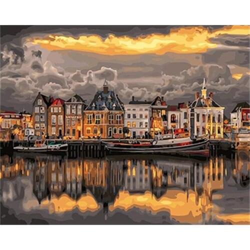 DIY Painting By Numbers Night City Coloring By Numbers Landscape Wall Art Canvas Picture Hand Painted Modern Home Decor