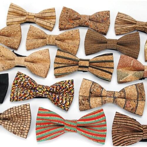 New Mens Cork Wooden Fashion Bow Ties Man Novelty Handmade Striped Plaid Neckwear Vintage Wedding Party Wood Gift Male Bowtie