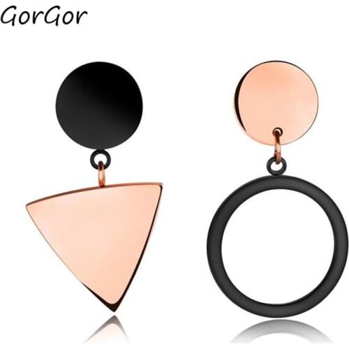 GorGor 2020 Trendy Classic Simple Geometric Triangle Round Asymmetrical Earrings Black Color for Women Jewelry Gift 394
