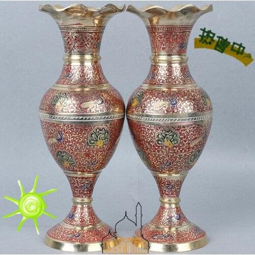 India Pakistan arts and crafts import bronze vase flower mill red festive decoration Home Furnishing