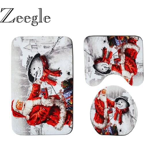 Bath Mat for Christmas Home Decor Bahroom Carpet Rug Set Bathroom Shower Room Non-slip Toilet Cover Seat Mat U-Shape Bath Rug