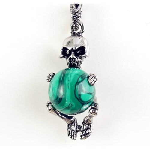 100-Unique Hyperbole 1 Pcs Silver Plated Skeleton with Malachite Stone Pendant For Party Gift Jewelry