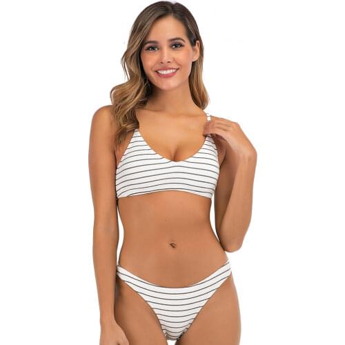 Swimwear Bikinis 2020 Mujer Sexy Striped 2 Piece Split Swimsuit Women Push-Up Low-Waist Swim Biquini Set Beachwear Bathing Suit
