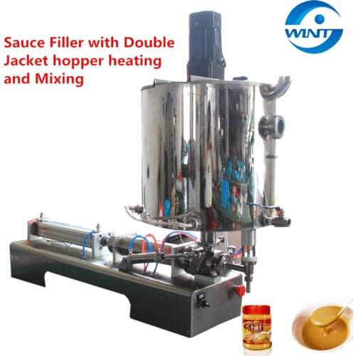 Pneumatic Piston Paste Filling Machine With Heating and Mixing Double Jacket Hopper For Chocolate Peanuts Sauce 110V 30-300ml