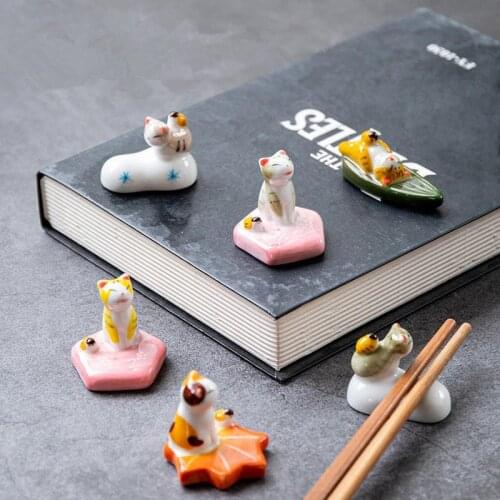 Cute Hippo Cat Chopstick Holder Ceramic Chopstick Stand Cartoon Kitten Forks Holder Spoon Rest Shelf Tableware Home Ornaments