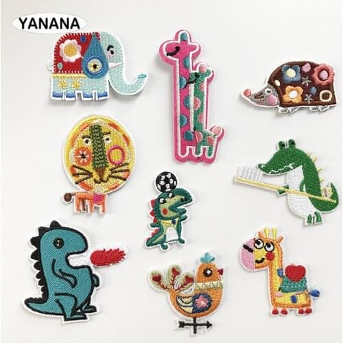 Dinosaur Crocodile Giraffe Elephant Animal Iron On Embroidered Clothes Patches For Clothing Stickers