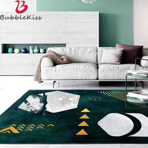 Bubble Kiss Nordic Style Geometric Rugs Green Gold Line Pattern Carpet for Living Room Customized Non-Slip Home Decor Floor Mat