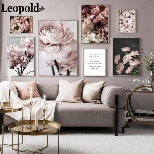 Nordic Pink Rose Canvas Painting Simple and Beautiful Rose Poster Wall Art Nordic Living Room Home Decoration Accessories