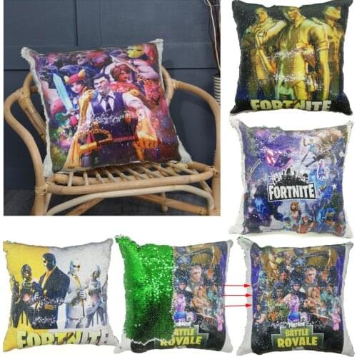 Fortnites Pillow Covers Sequin Pillowcase Fortress Night Pillow Case 45X45cm Short Plush Home Decoration Cartoon Figure Print