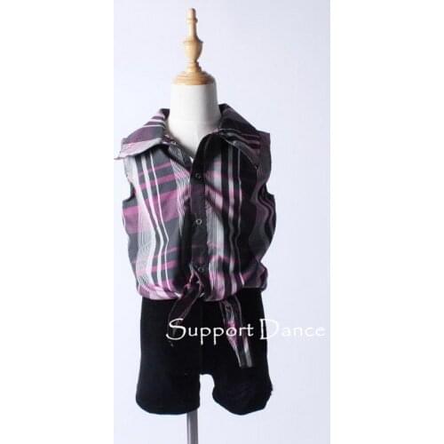 New Design Jazz Dance Costumes With Check Shirt And Velvet Pants C157