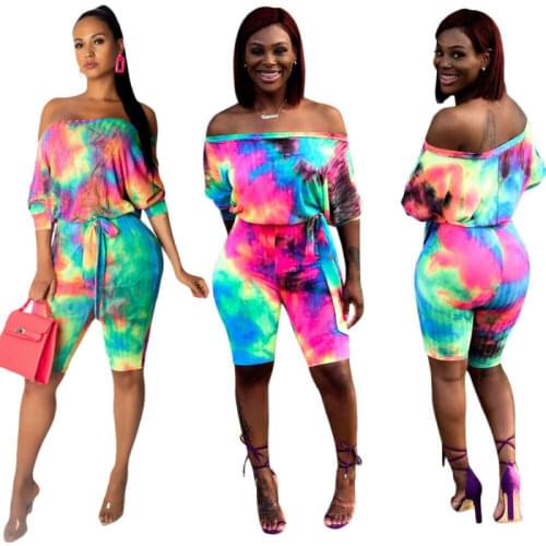 NEW Womens Fashion Off Shoulder Printed Summer Casual Short Jumpsuit Sporty