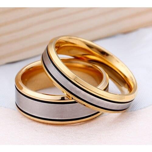 Matte Silver Color Stainless Steel Couple Ring for Women Men Black Double Thin Line Ring Gold Color Wedding Band Lover Jewelry