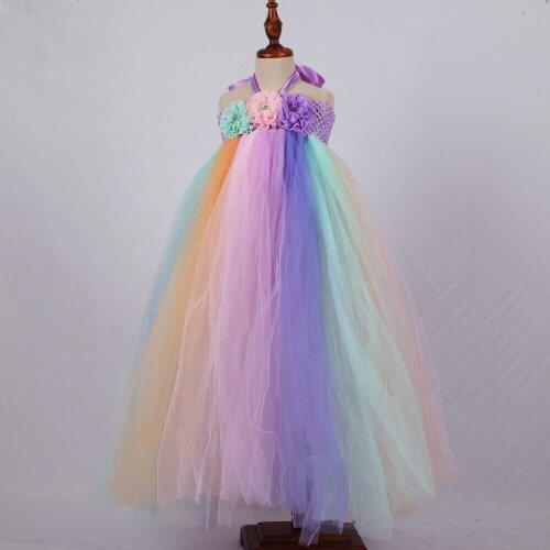 Ankle-Length Unicorn Tutu Dress for Girls Unicorn Birthday Party Flower Fluffy Dresses Children Kids Halloween Costume