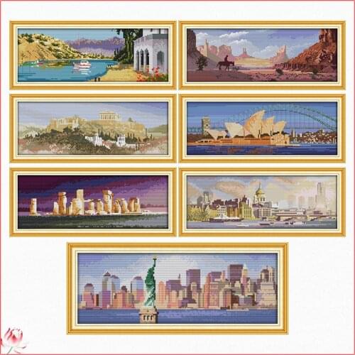 Joy Sunday Various Places Of Interest Cross Stitch Kit 14ct 11ct Printed Fabric Embroidery Kit DIY Handmade Needlework Home Deco