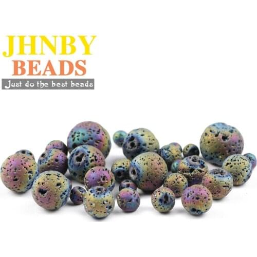 JHNBY Multicoloure plating Lava Natural Stone 4/6/8/10/12MM Round Loose beads handmade Jewelry bracelets Making DIY Accessories