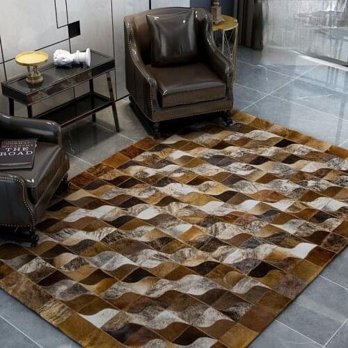 Luxury Natural Genuine Cowhide Leather Carpet Skin Fur Patchwork Rug, Natural Cow Skin Fur Mat for Living Room Villa Carpet