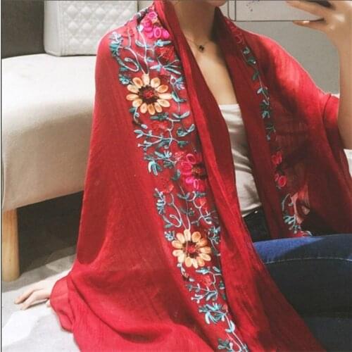 Shawl Lady Scarf Embroidered Spring Elegant Shiny Sunscreen Boho Hijabs Beach Summer High Quality Cotton Woman Wrap 175*80Cm